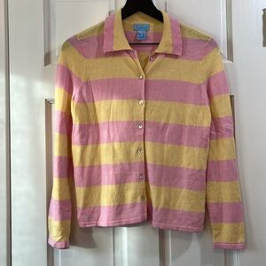 SO Blue Sigrid Olsen Cashmere Blend Button Down Striped Cardigan - Size Small